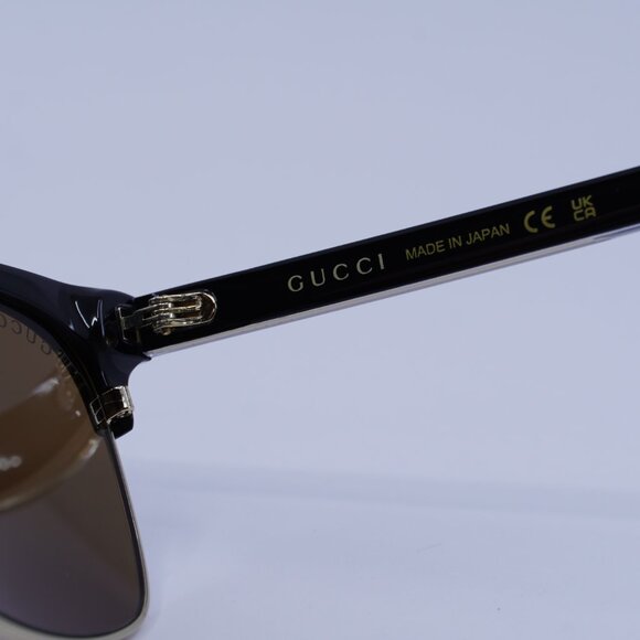 Gucci GG0382S 002 Sunglasses Black/Gold Square Frame, Brown Lenses - Picture 8 of 11